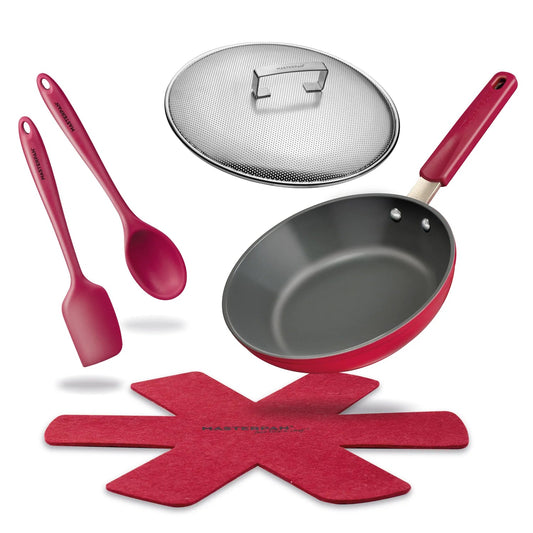 MASTERPAN Chef's Series 10” Beet Stovetop Oven Fry Pan & Skillet With Heat-in Steam-Out Lid, Healthy Ceramic Non-stick Aluminum With Stainless Steel Chef’s Handle, Bonus 2 Utensils and Felt Pan Protector