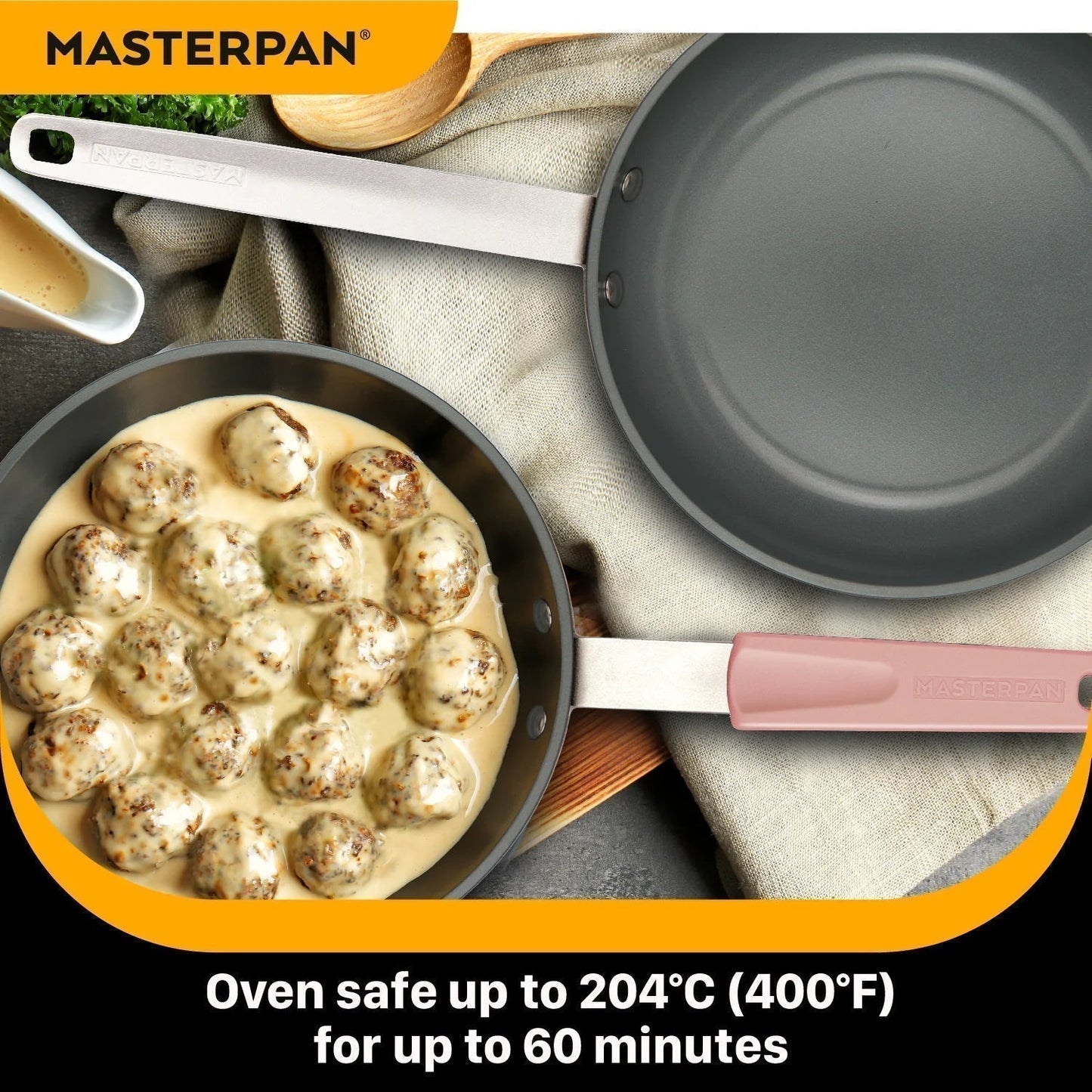 MASTERPAN Chef's Series 10” Clay Stovetop Oven Fry Pan & Skillet With Heat-in Steam-Out Lid, Healthy Ceramic Non-stick Aluminium With Stainless Steel Chef’s Handle, 2 Utensils and Felt Pan Protector