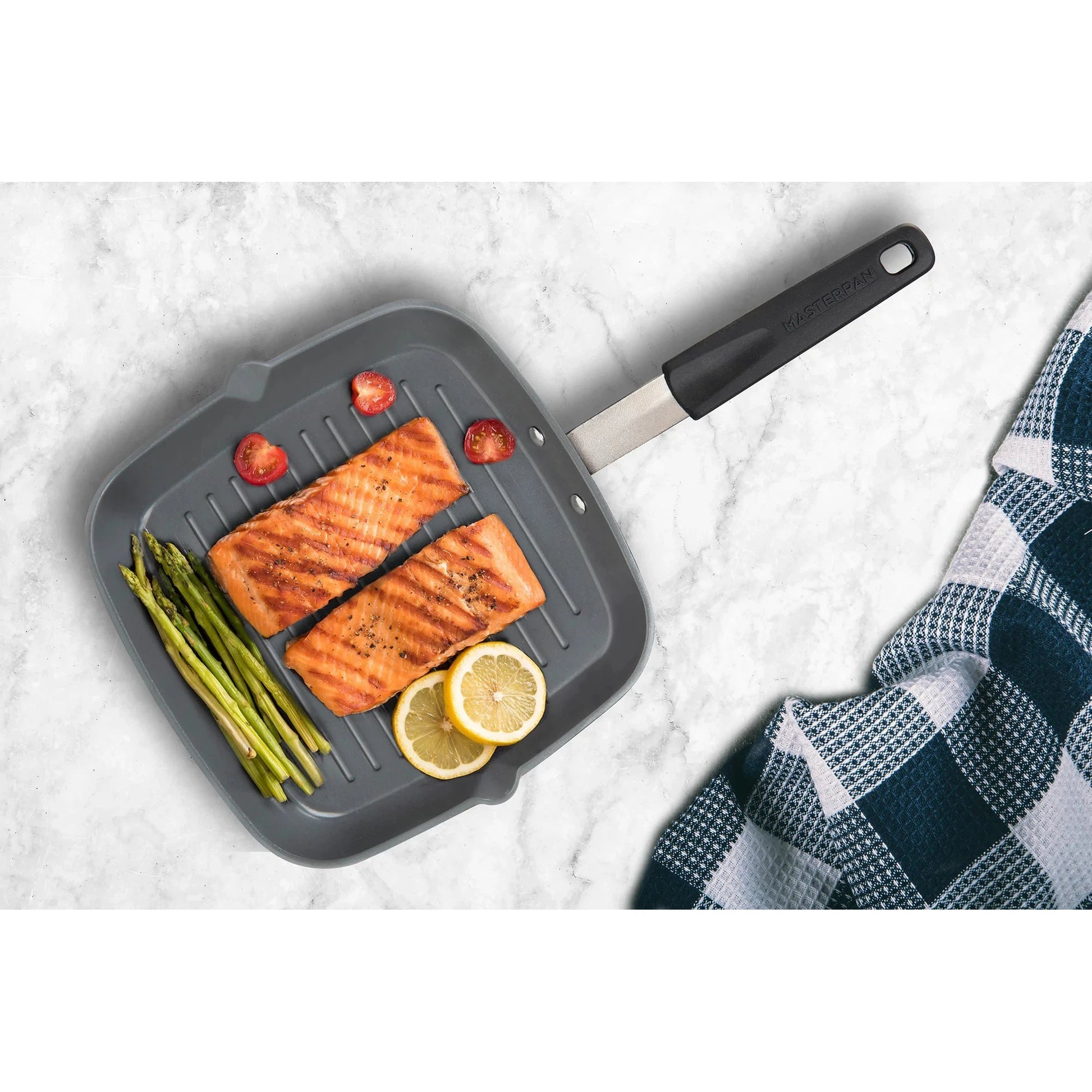 MASTERPAN Chef's Series 10” Grill Pan, Non-stick Aluminum Cookware With Stainless Steel Chef’s Handle