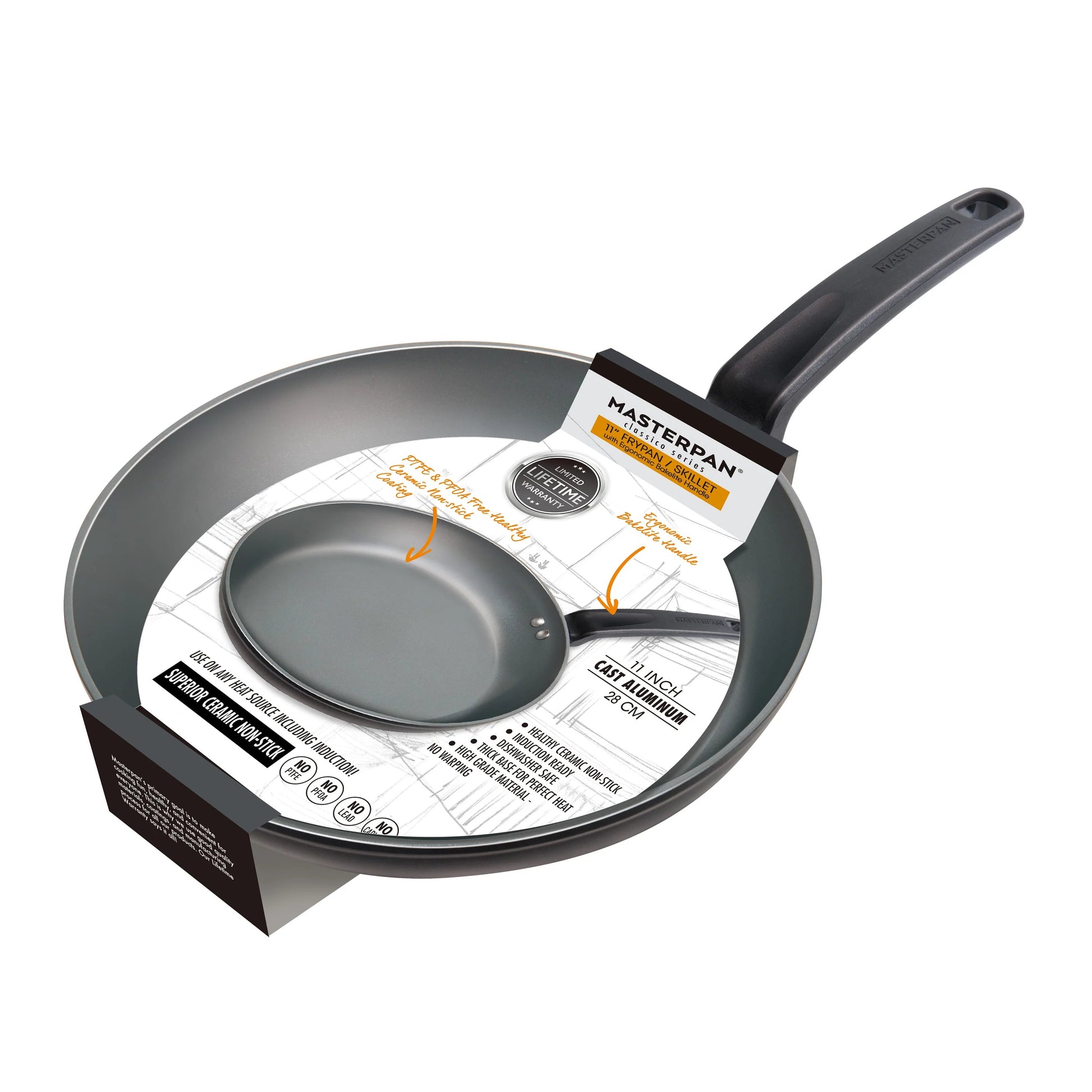 MASTERPAN Classico Series 11” Fry Pan & Skillet, Healthy Ceramic Non-stick Aluminum Cookware With Bakelite Handle