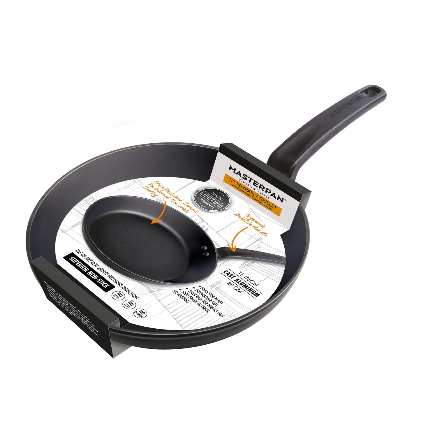 MASTERPAN Classico Series 11” Fry Pan & Skillet, Non-stick Aluminum Cookware With Bakelite Handle