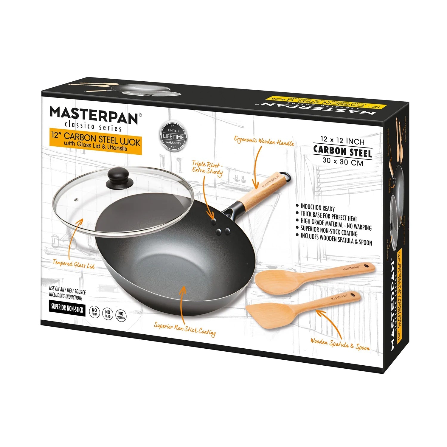MasterPan 13 Stainless Steel Stovetop Multi-Use 4-1 Smoker Wok