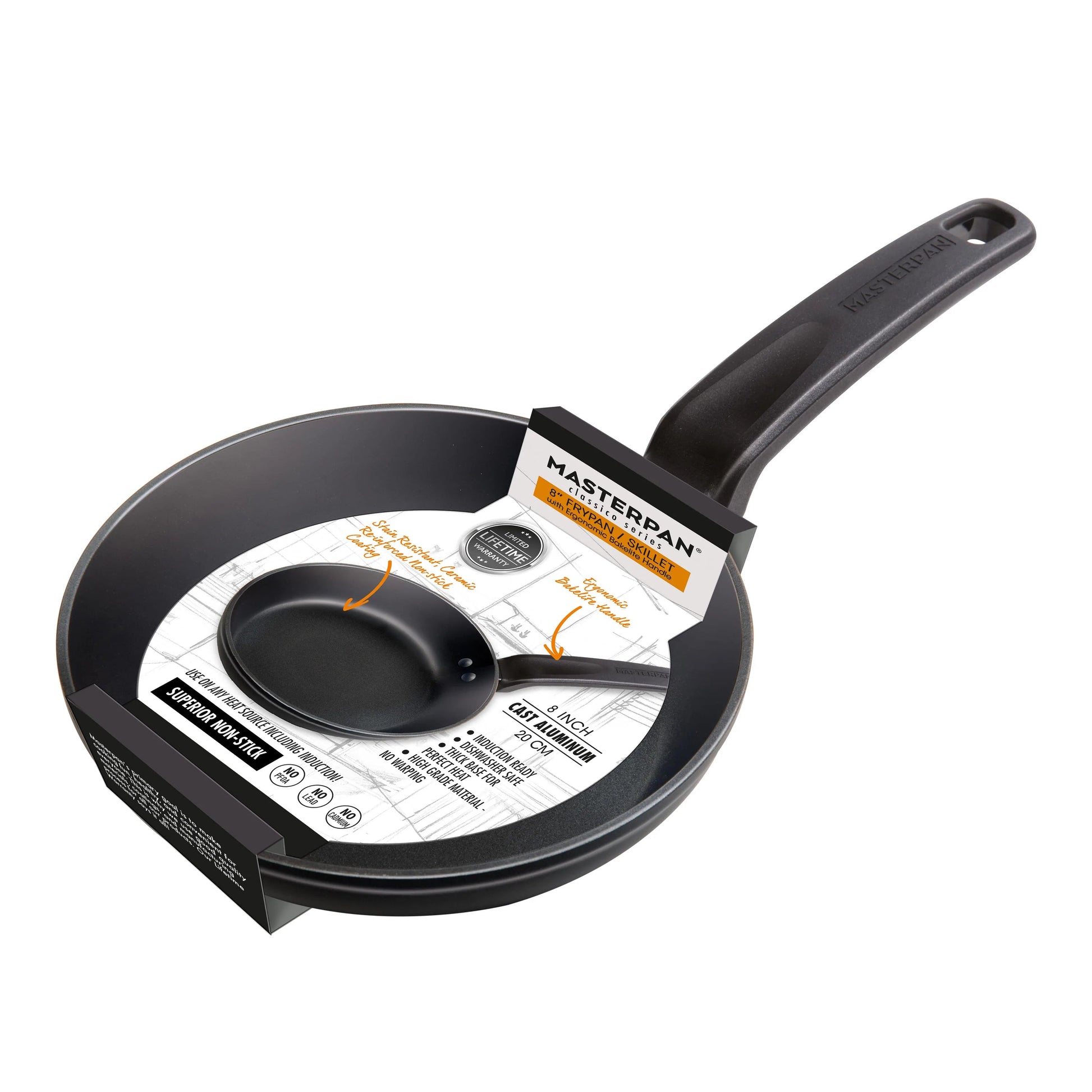 MasterPan 8 in. Non-Stick Aluminium Cookware Fry Pan & Skillet with Bakelite Handle
