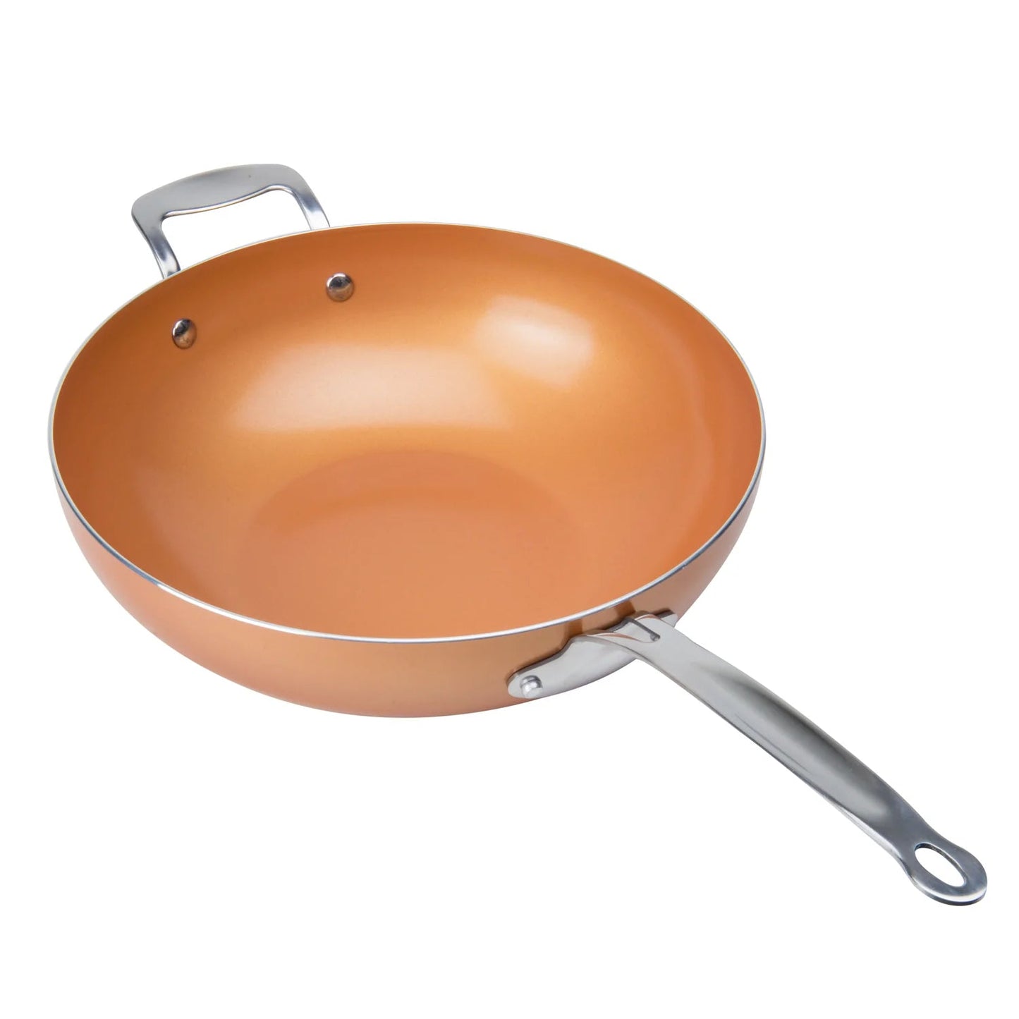 MASTERPAN Healthy Series 12” Chef’s Wok and Glass Lid, Copper Color Ceramic Non-stick Coating