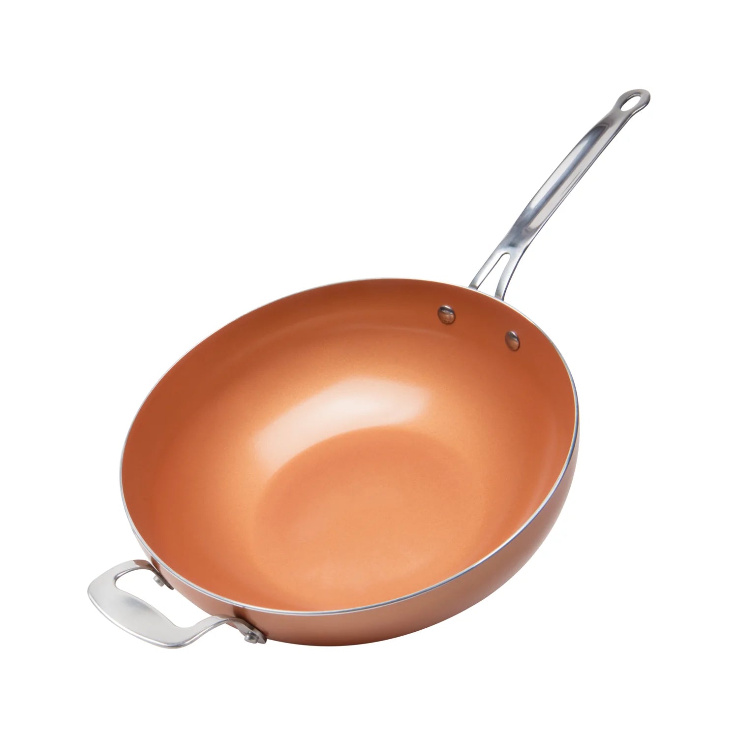 Copper Ceramic Non-Stick 25cm Skillet Frying Pan w/ Induction Bottom Oven Safe Stainless Steel Handle No Oil/Butter Needed & Dishwasher Safe