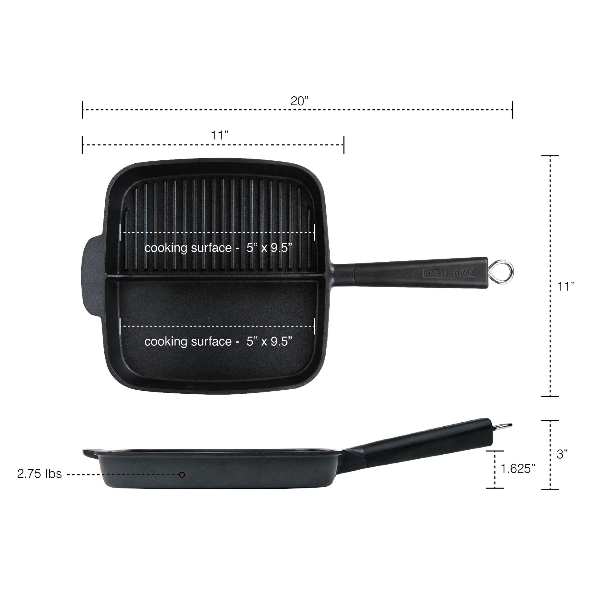 MasterPan Non-Stick Cast Aluminium 2-Section Meal Skillet 11 Black
