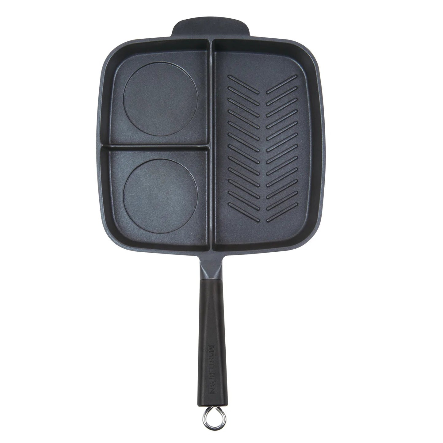 MASTERPAN Innovative Series 11" 3-Section Non-stick Cast Aluminum Grill and Griddle Skillet With Bakelite Handle