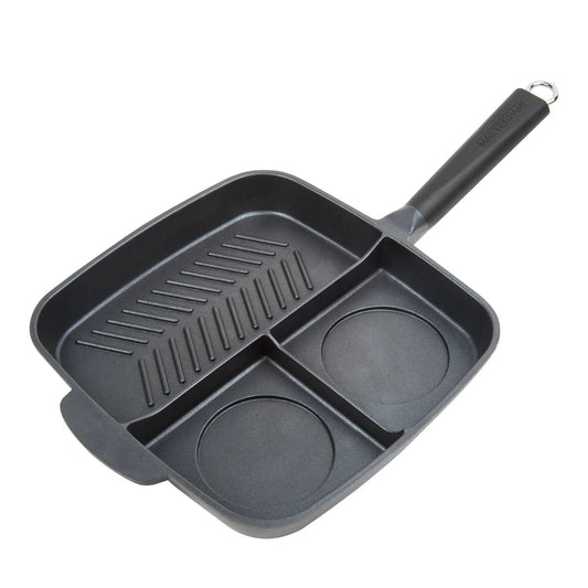 MASTERPAN Innovative Series 11" 3-Section Non-stick Cast Aluminum Grill and Griddle Skillet With Bakelite Handle