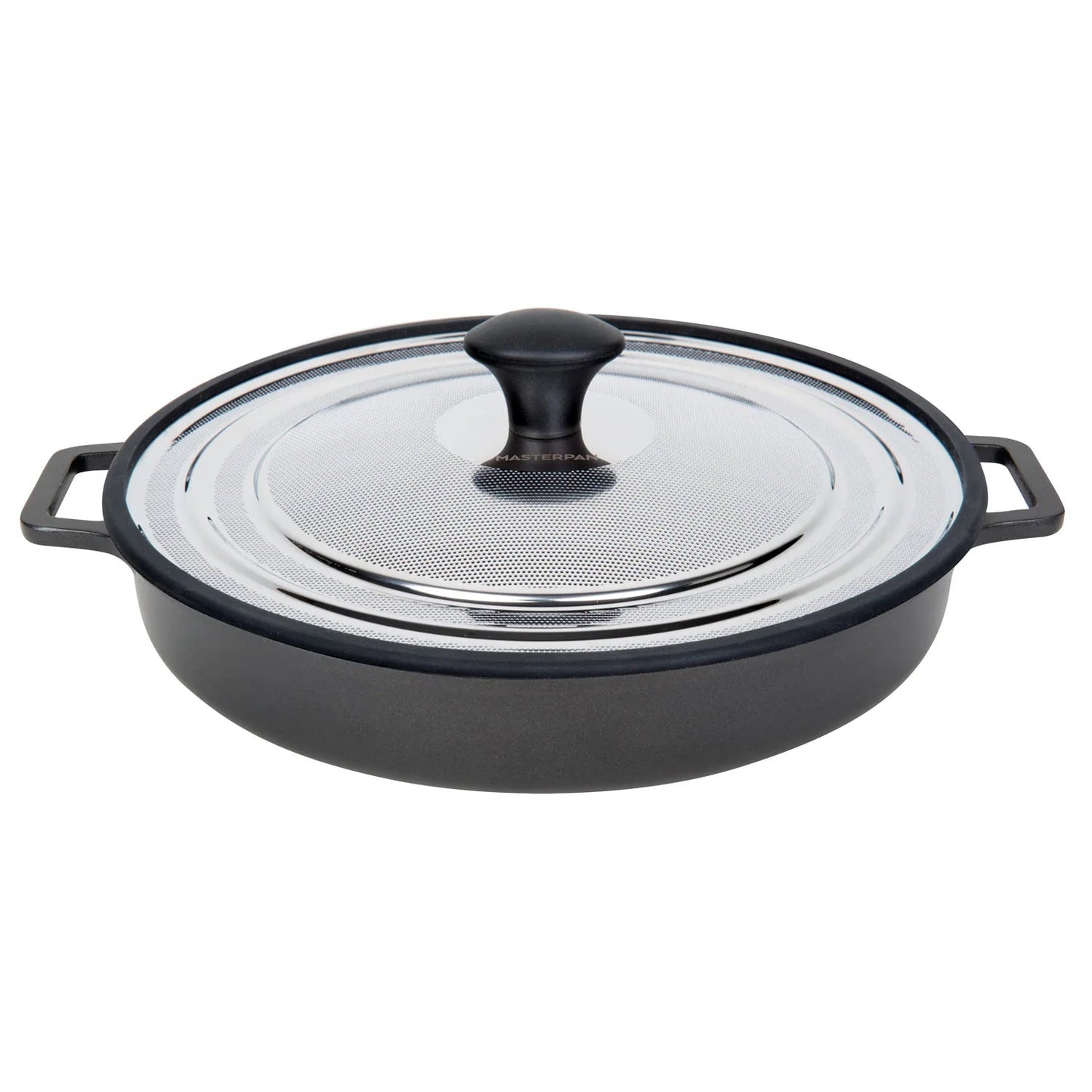 MASTERPAN Innovative Series 12” Black Stovetop Oven Grill Pan With Heat-in Steam-Out Lid, Non-stick Cast Aluminum