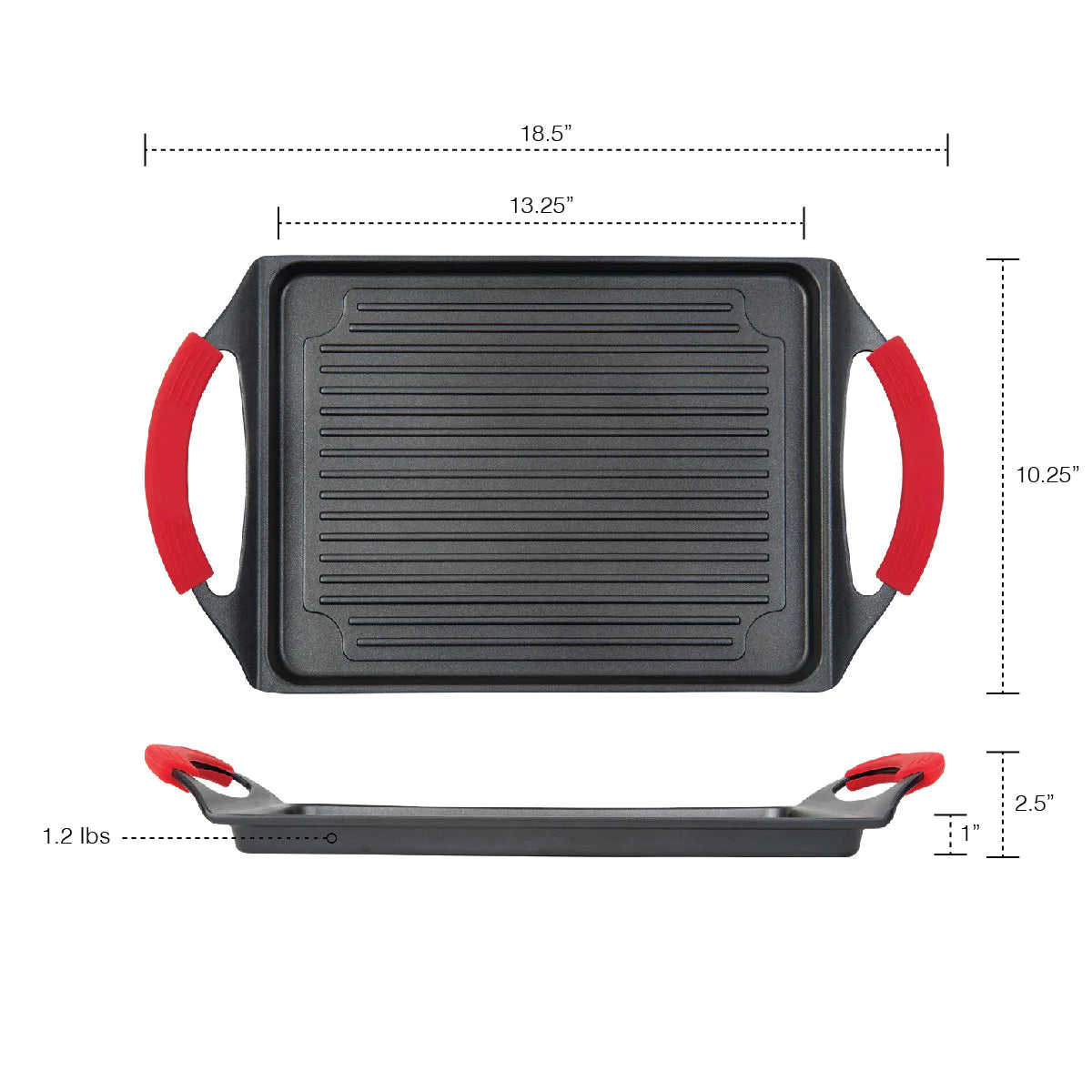 MASTERPAN Innovative Series 13” Grill Plate Non-stick Cast Aluminum With Silicone Handle Grips