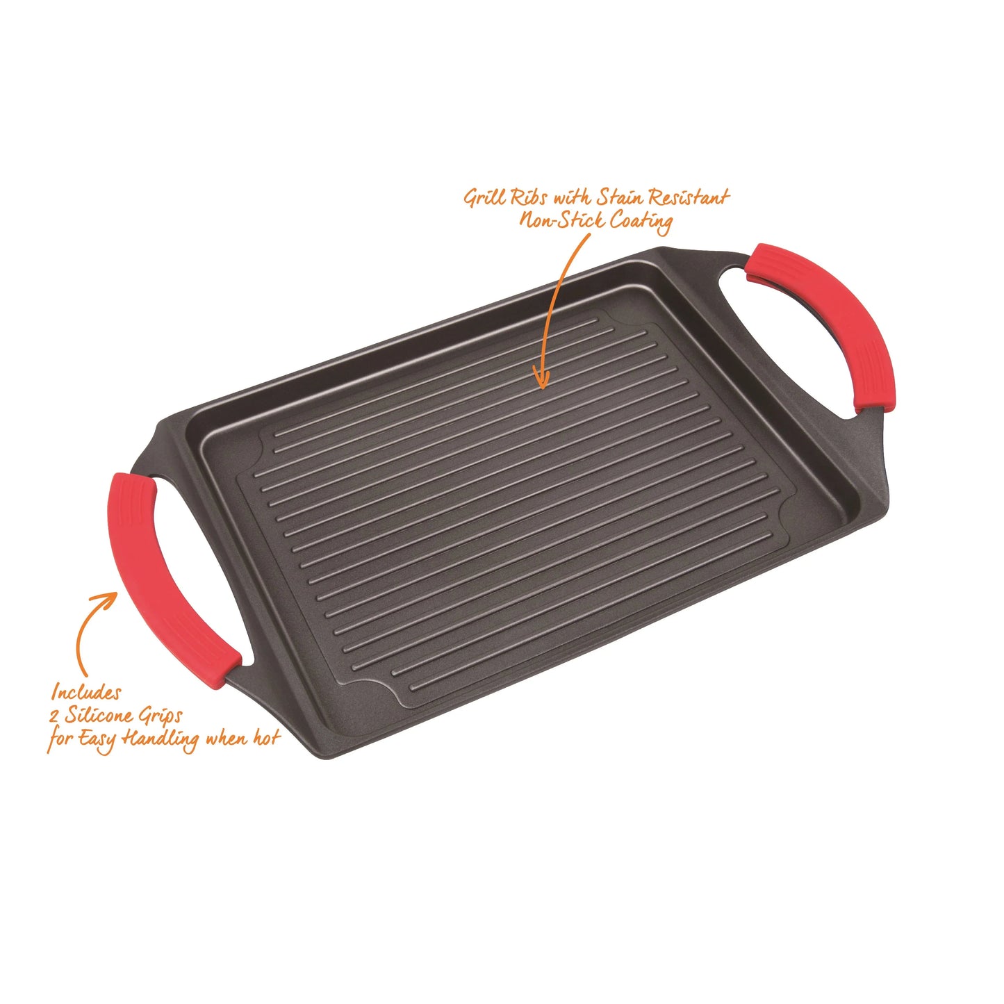 MASTERPAN Innovative Series 13” Grill Plate Non-stick Cast Aluminum With Silicone Handle Grips