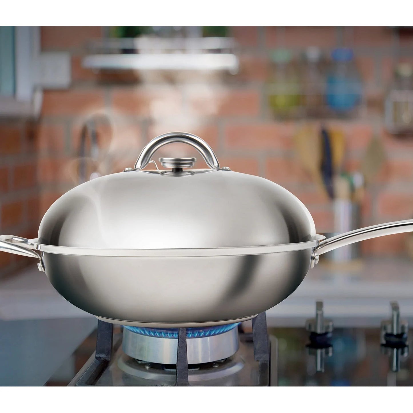 MASTERPAN Innovative Series 13” Stovetop Multi-Use 4-in-1 Smoker Wok Stainless Steel