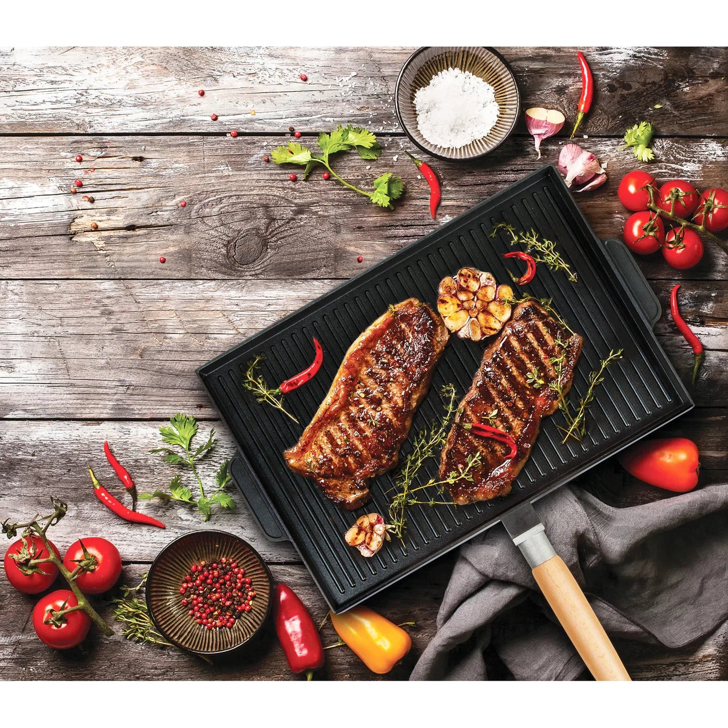 MASTERPAN Innovative Series 15” Grill and Griddle Double Sided Non-stick Cast Aluminum With Detachable Handle