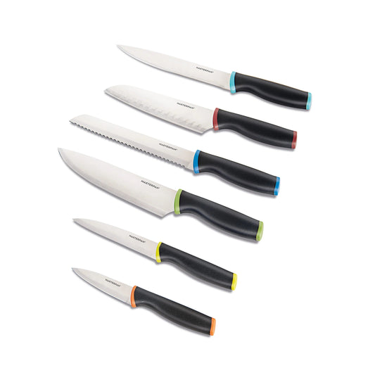 MASTERPAN Kitchen Prep 12-pc Knife Set With Protective Blade Covers, Stainless Steel Blade and Non-Slip Handle