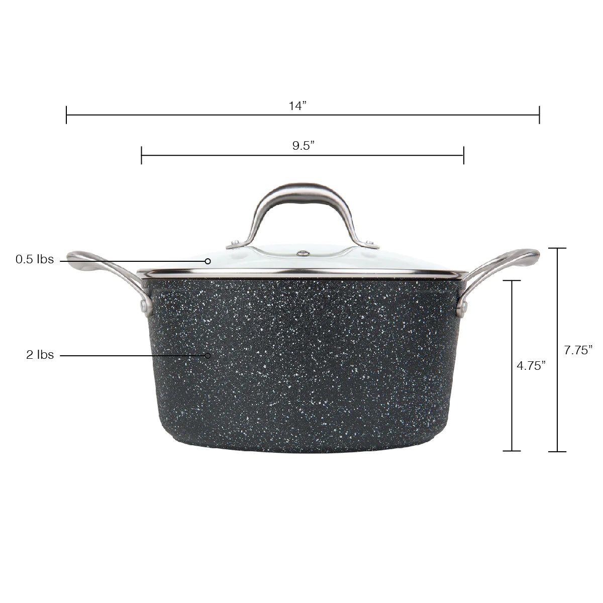 MASTERPAN Premium Series 10” 5 QT. Stock Pot With Glass Lid Non-stick Cast Aluminum Granite Look Finish