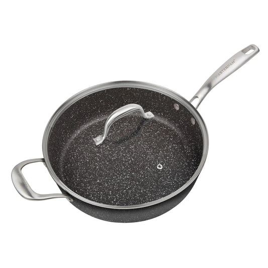 MASTERPAN Premium Series 11” 5 QT. Saute Pan With Glass Lid Non-stick Cast Aluminum Granite Look Finish