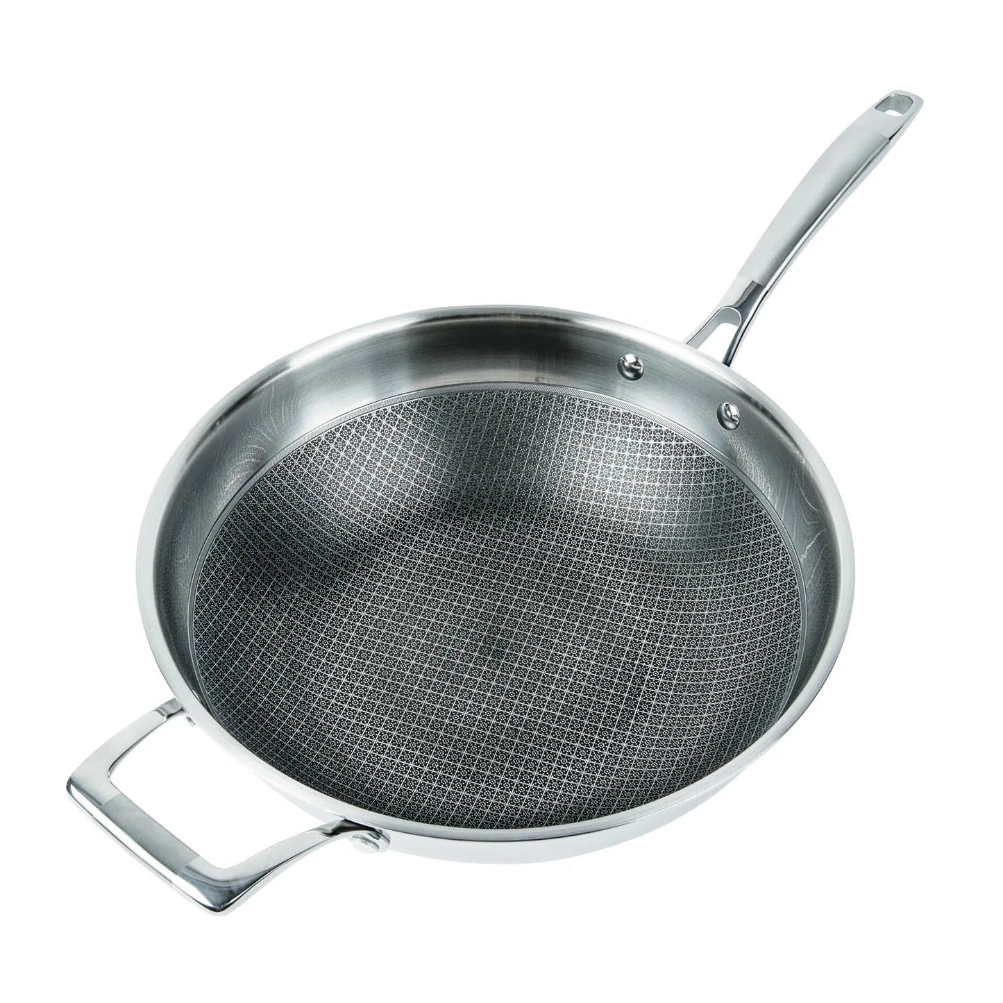 MASTERPAN Premium Series 12” Chef’s Wok and Glass Lid, 3-Ply Stainless Steel and Aluminum Scratch-Resistant