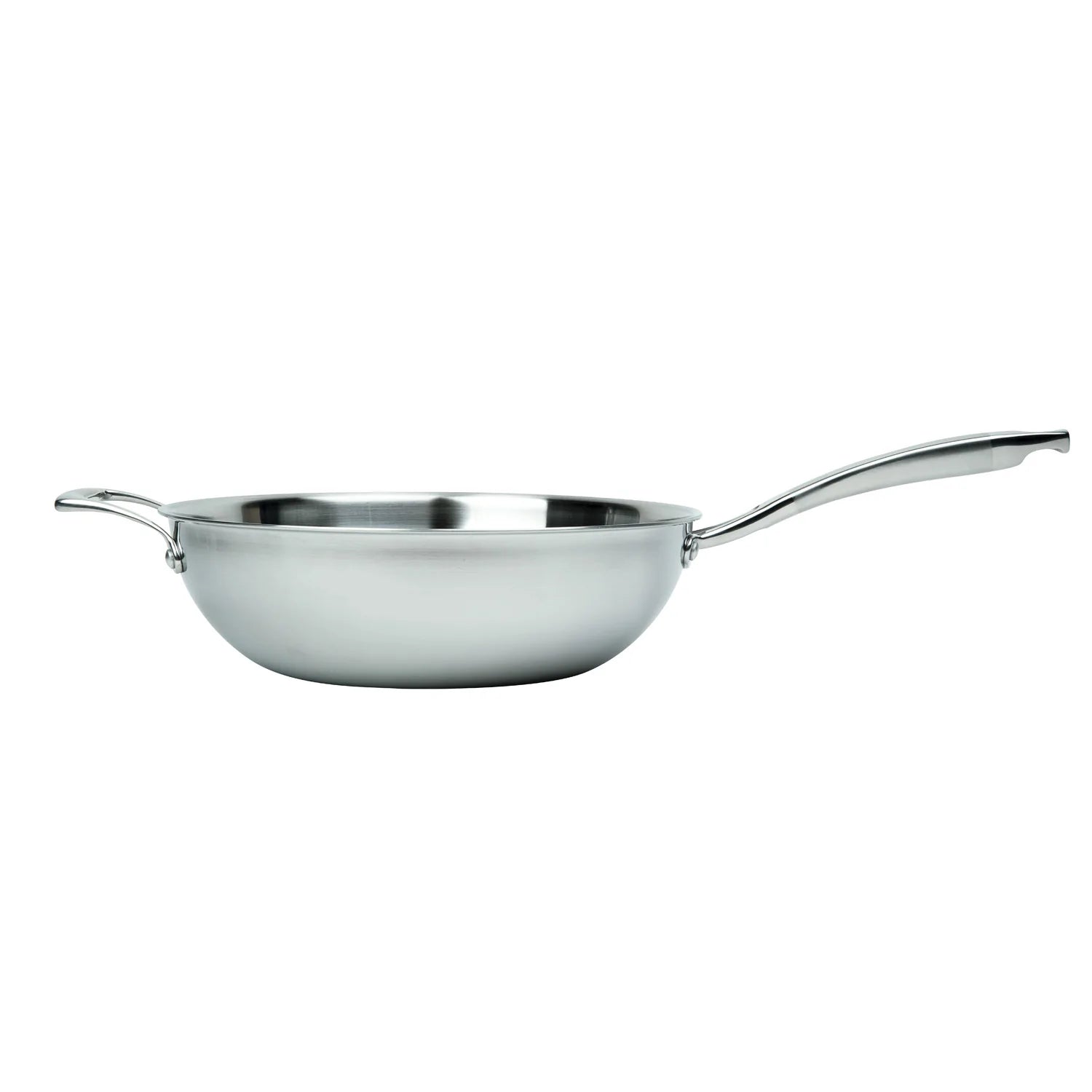 MASTERPAN Premium Series 12” Chef’s Wok and Glass Lid, 3-Ply Stainless Steel and Aluminum Scratch-Resistant