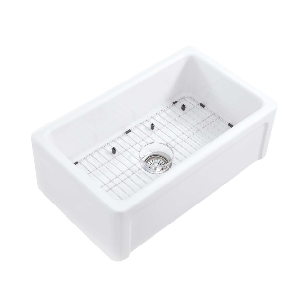 MONOPY 30-in Farmhouse Fireclay Reversible Thick Wall Kitchen Sink