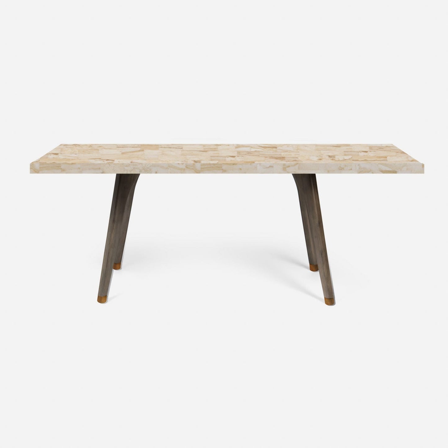 Made Goods Alder 110" Gray Stained Oak Dinning Table With Rectangle Beige Crystal Stone Table Top