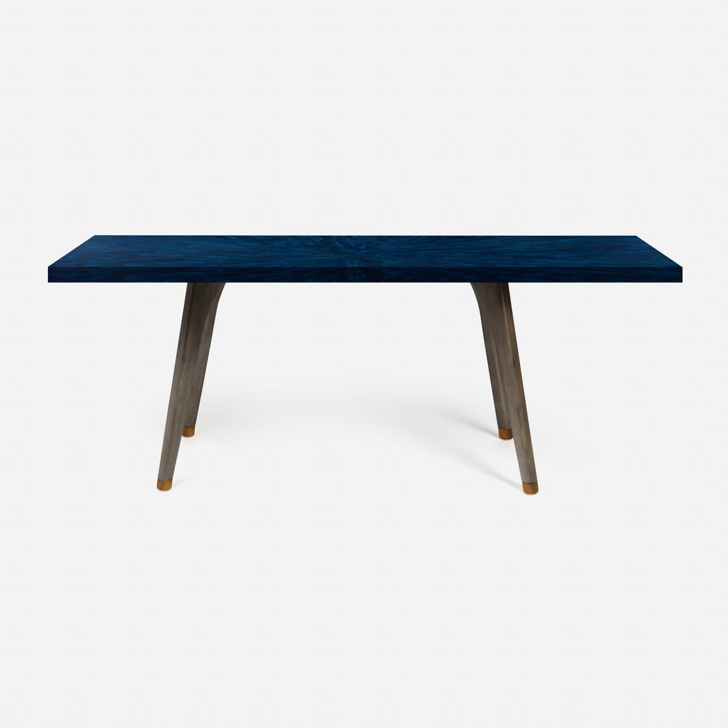Made Goods Alder 110" Gray Stained Oak Dinning Table With Rectangle Navy Faux Horn Table Top