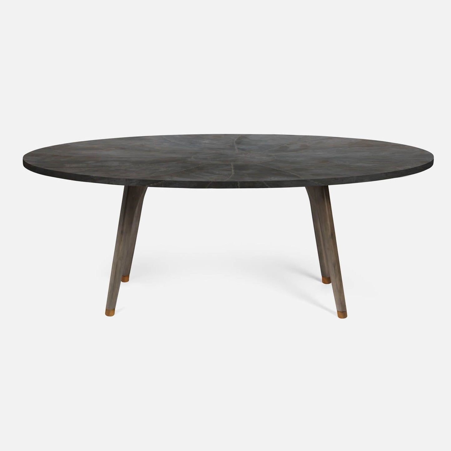 Made Goods Alder 72" Gray Stained Oak Dinning Table With Oval Zinc Metal Table Top
