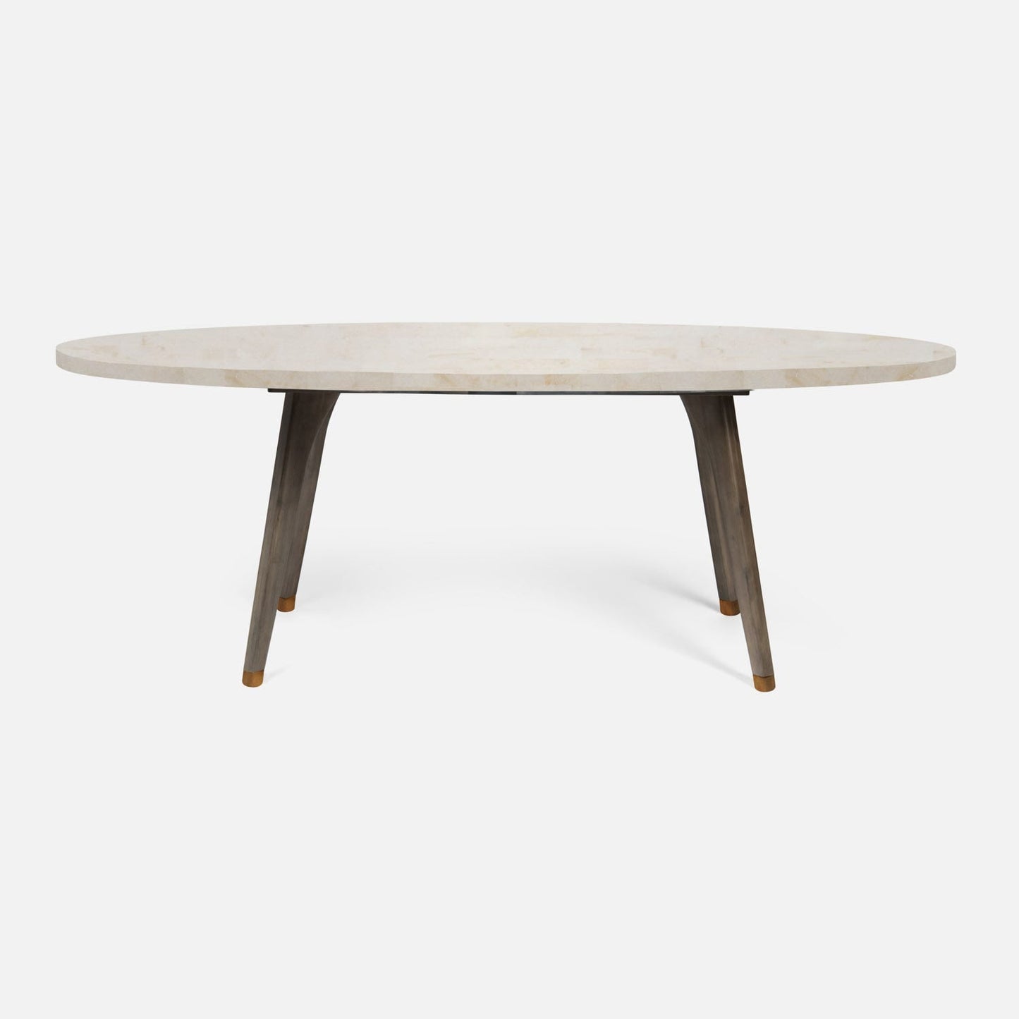 Made Goods Alder 84" Gray Stained Oak Dinning Table With Oval Ice Crystal Stone Table Top