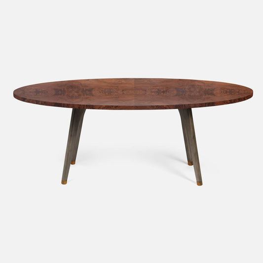Made Goods Alder 84" Gray Stained Oak Dinning Table With Oval Walnut Veneer Table Top