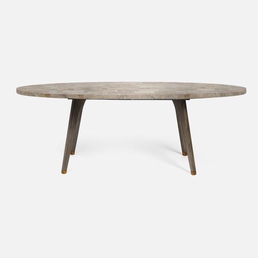Made Goods Alder 84" Gray Stained Oak Dinning Table With Oval Warm Gray Marble Table Top