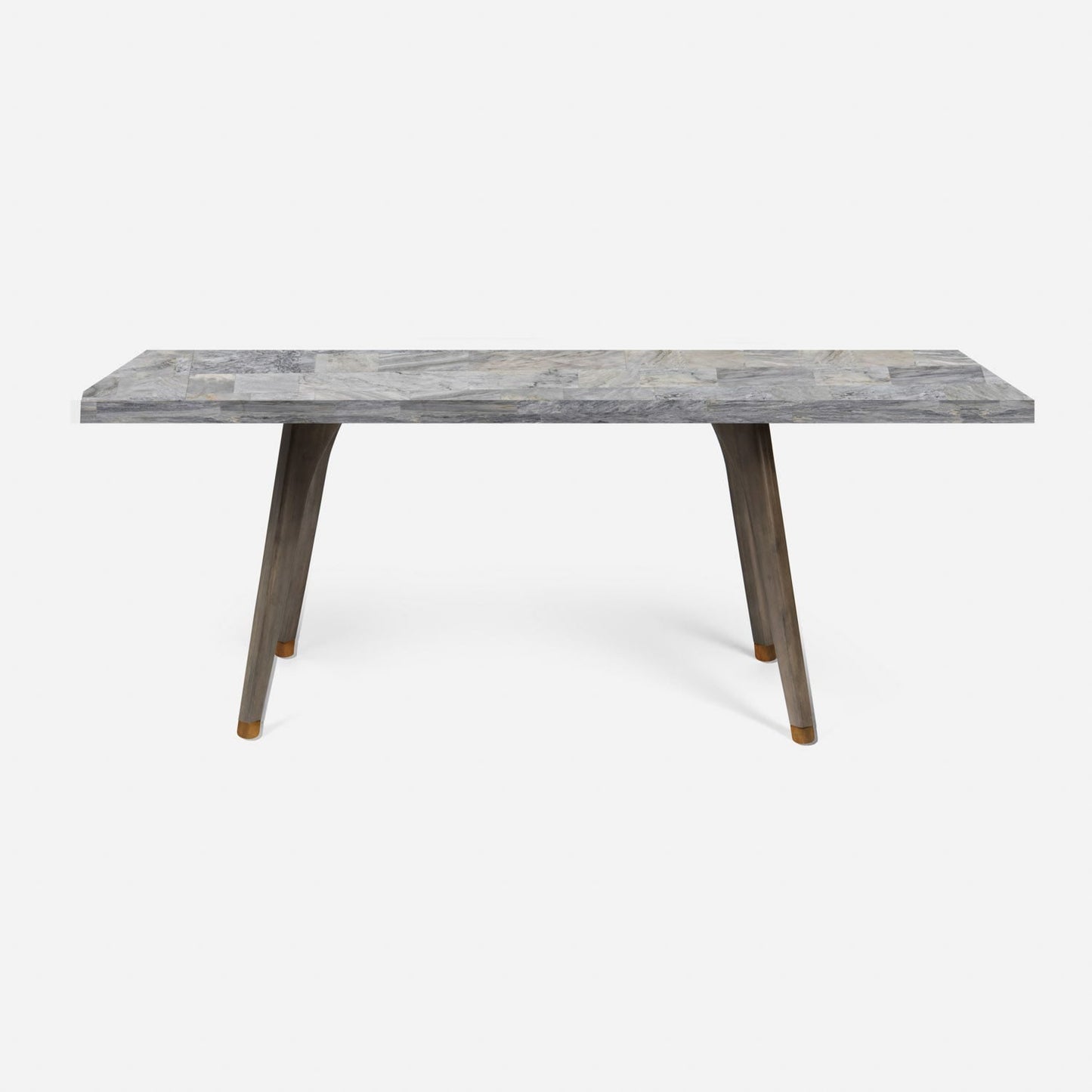 Made Goods Alder 88" Gray Stained Oak Dinning Table With Rectangle Gray Romblon Stone Table Top