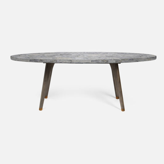 Made Goods Alder 96" Gray Stained Oak Dinning Table With Oval Gray Romblon Stone Table Top