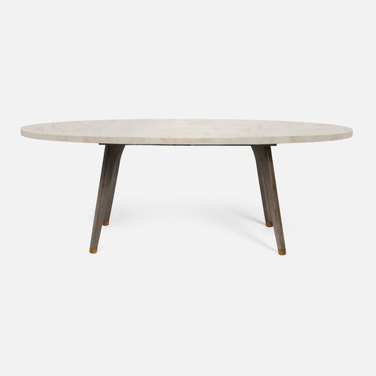 Made Goods Alder 96" Gray Stained Oak Dinning Table With Oval Ice Crystal Stone Table Top