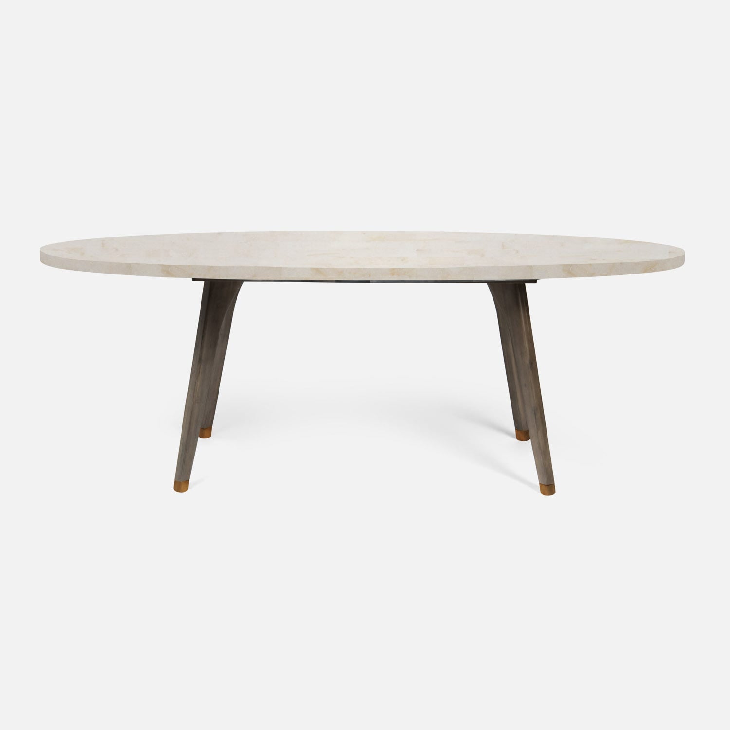 Made Goods Alder 96" Gray Stained Oak Dinning Table With Oval Ivory Faux Horn Table Top