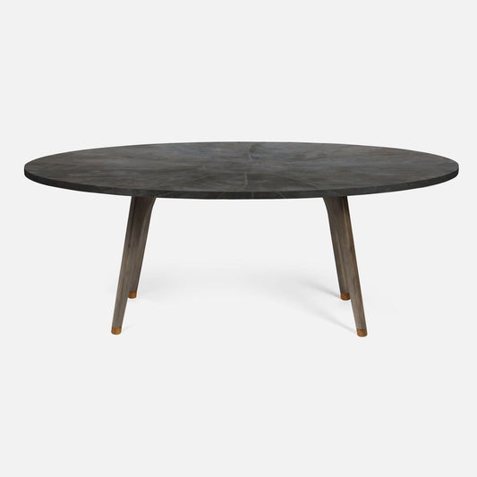 Made Goods Alder 96" Gray Stained Oak Dinning Table With Oval Zinc Metal Table Top