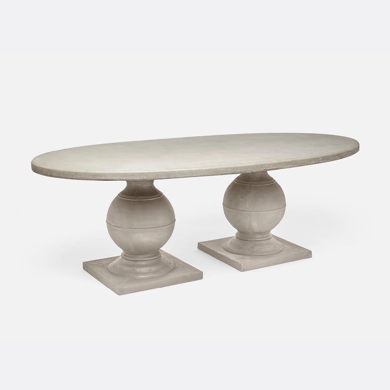 Made Goods Cyril 84" x 42" X 30" White Plaster Reconstituted Stone Outdoor Dinning Table With Oval Table Top