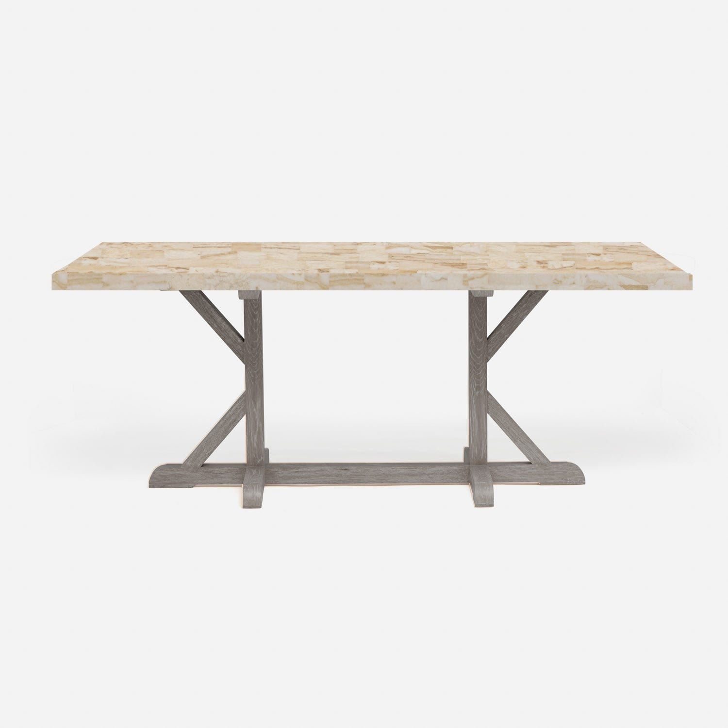Made Goods Dane 110" x 40" x 30" Gray Cerused Oak Dinning Table With Rectangle Beige Crystal Stone Table Top