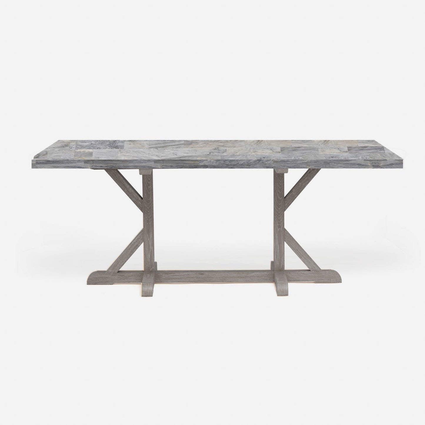 Made Goods Dane 110" x 40" x 30" Gray Cerused Oak Dinning Table With Rectangle Gray Romblon Stone Table Top