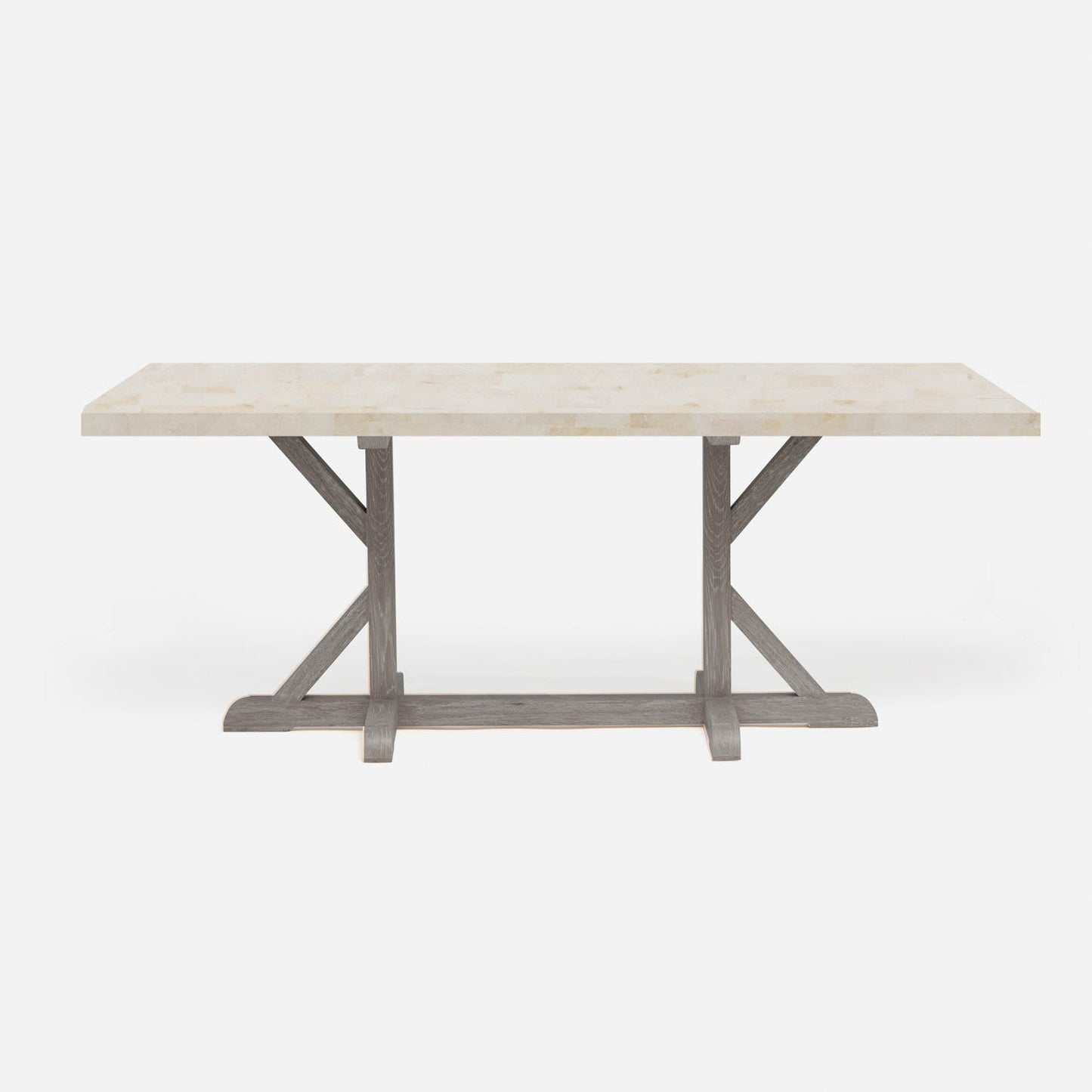 Made Goods Dane 110" x 40" x 30" Gray Cerused Oak Dinning Table With Rectangle Ice Crystal Stone Table Top