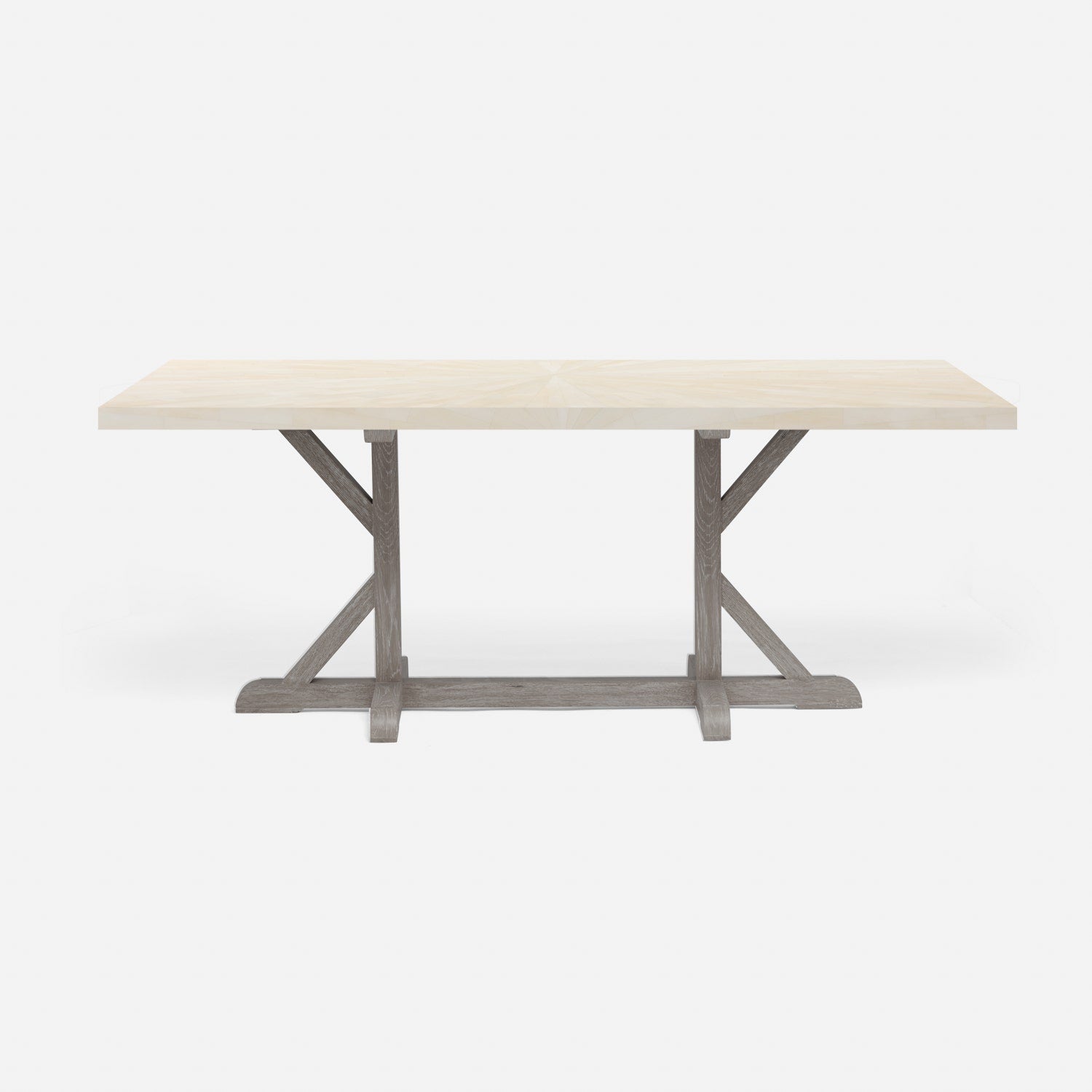 Made Goods Dane 110" x 40" x 30" Gray Cerused Oak Dinning Table With Rectangle Ivory Faux Horn Table Top