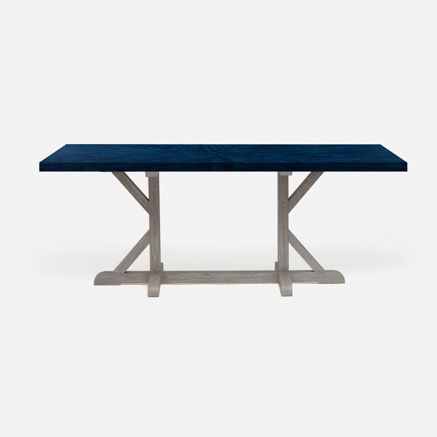 Made Goods Dane 110" x 40" x 30" Gray Cerused Oak Dinning Table With Rectangle Navy Faux Horn Table Top
