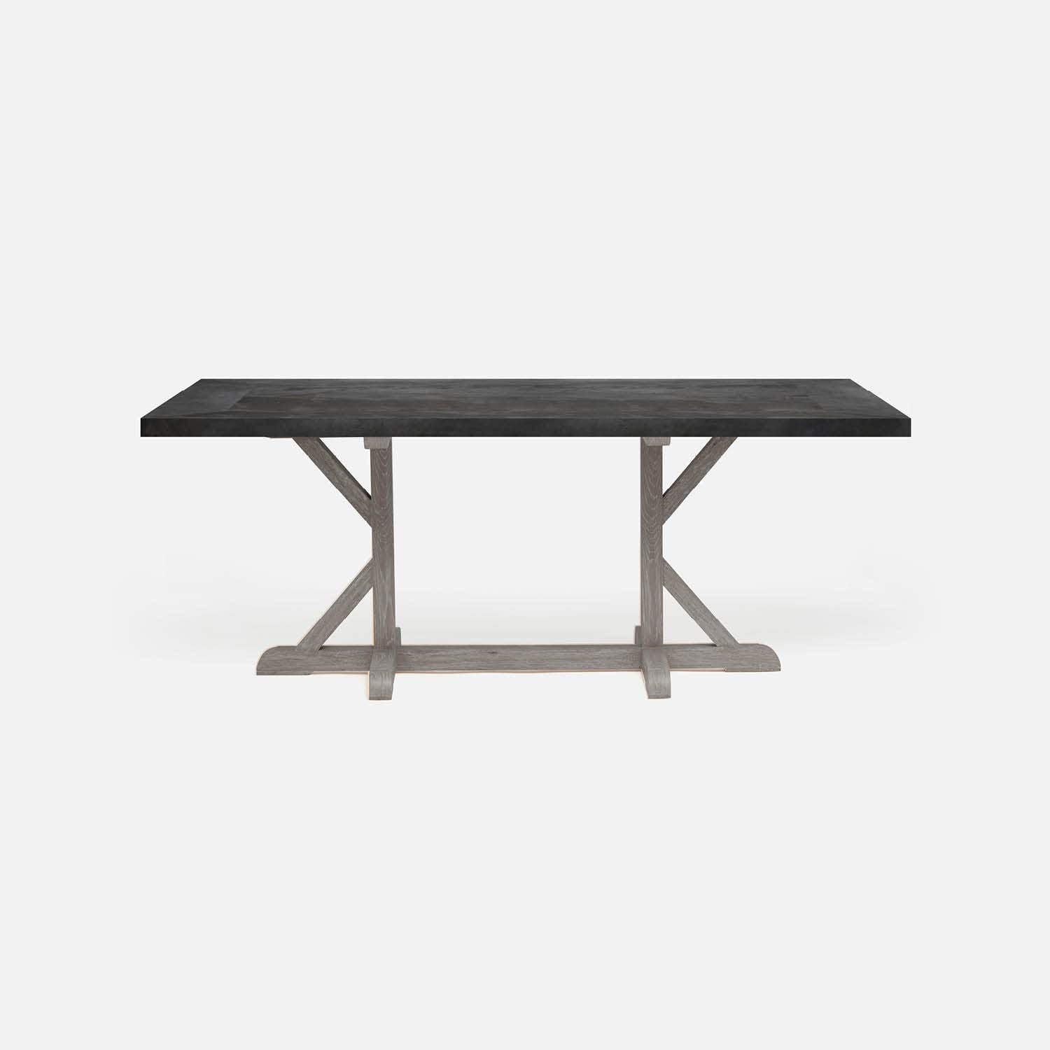 Made Goods Dane 110" x 40" x 30" Gray Cerused Oak Dinning Table With Rectangle Zinc Metal Table Top