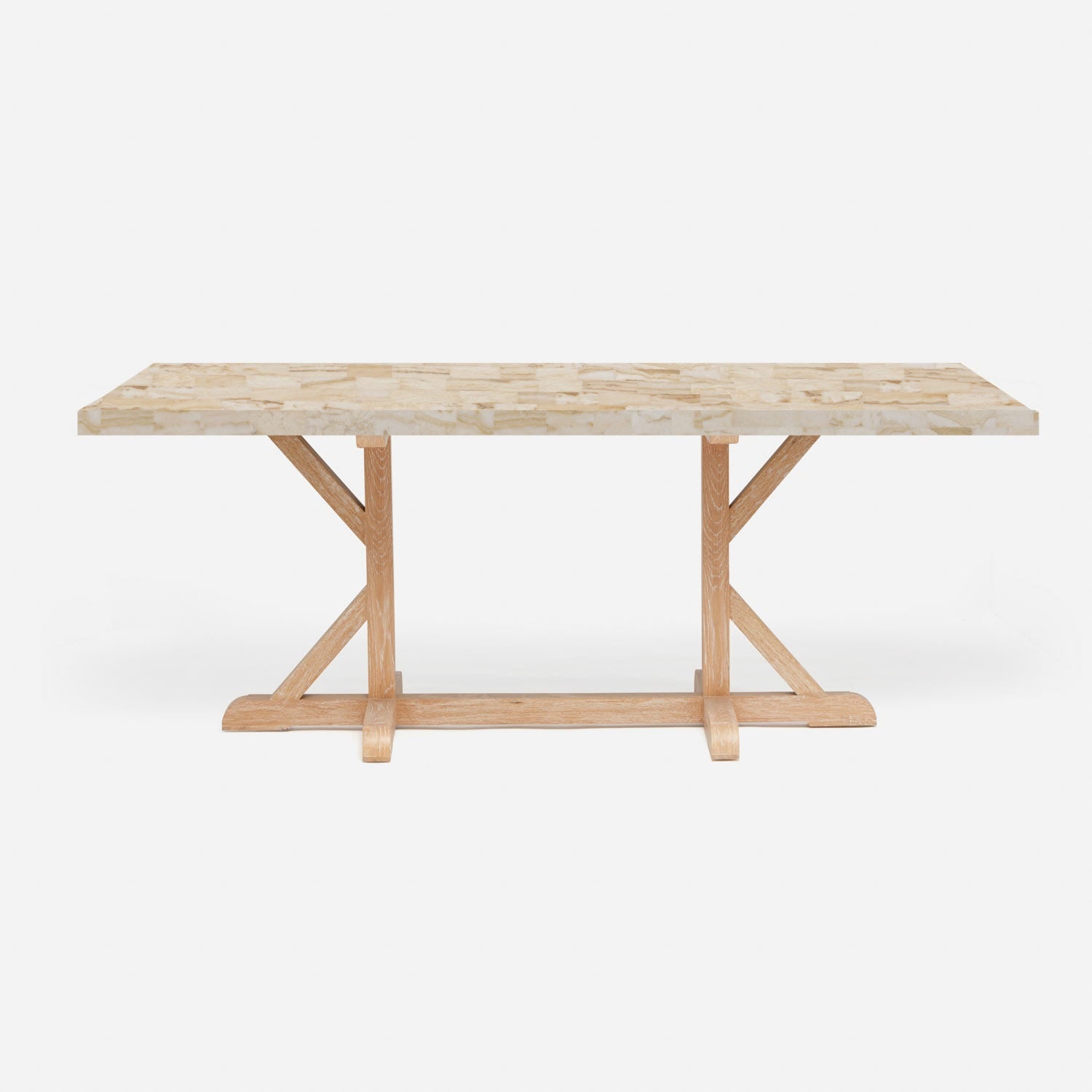 Made Goods Dane 110" x 40" x 30" White Cerused Oak Dinning Table With Rectangle Beige Crystal Stone Table Top