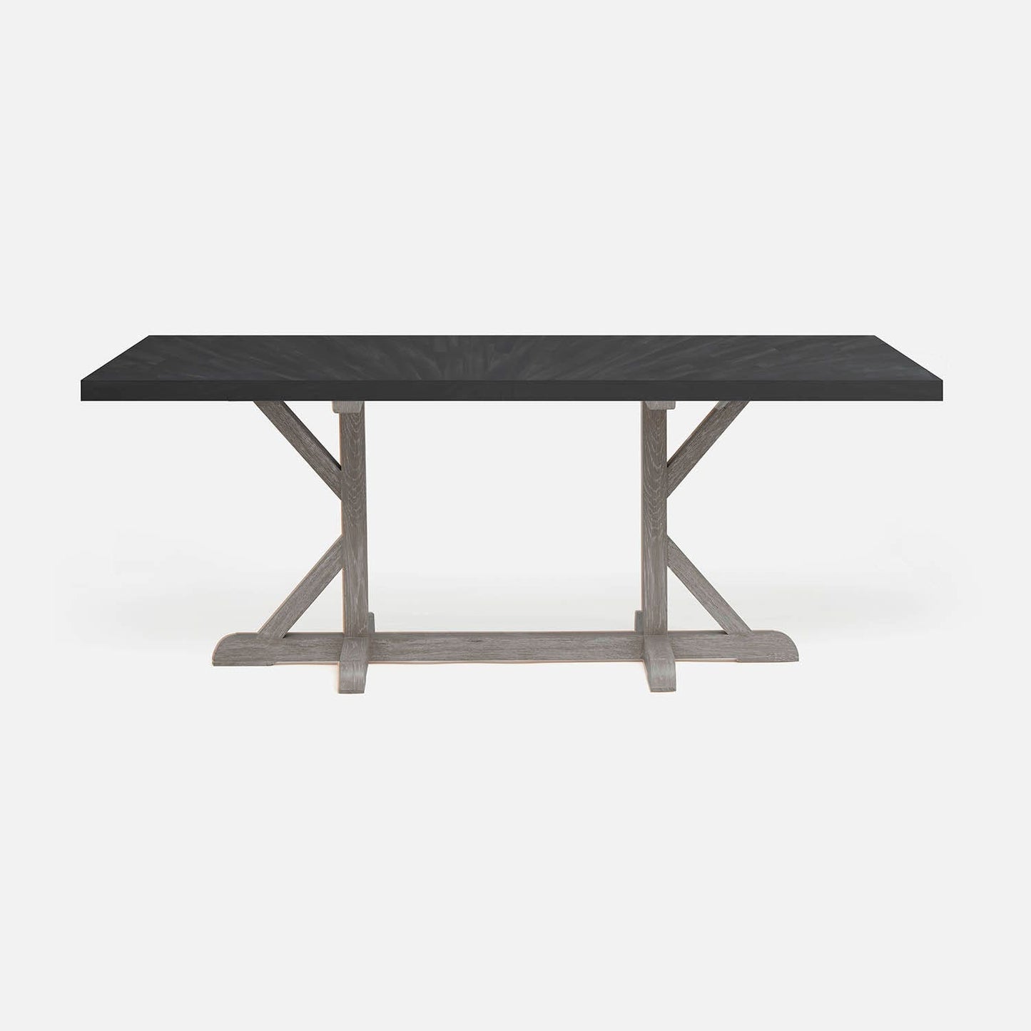 Made Goods Dane 110" x 40" x 30" White Cerused Oak Dinning Table With Rectangle Dark Faux Horn Table Top