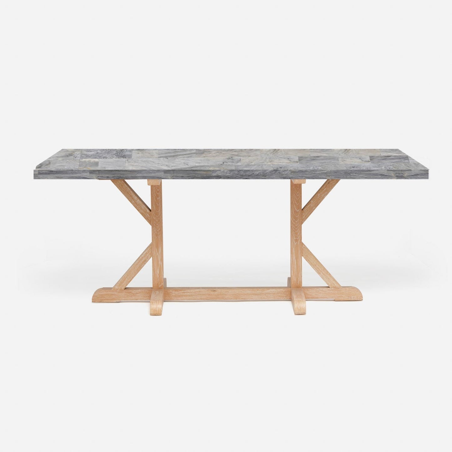 Made Goods Dane 110" x 40" x 30" White Cerused Oak Dinning Table With Rectangle Gray Romblon Stone Table Top