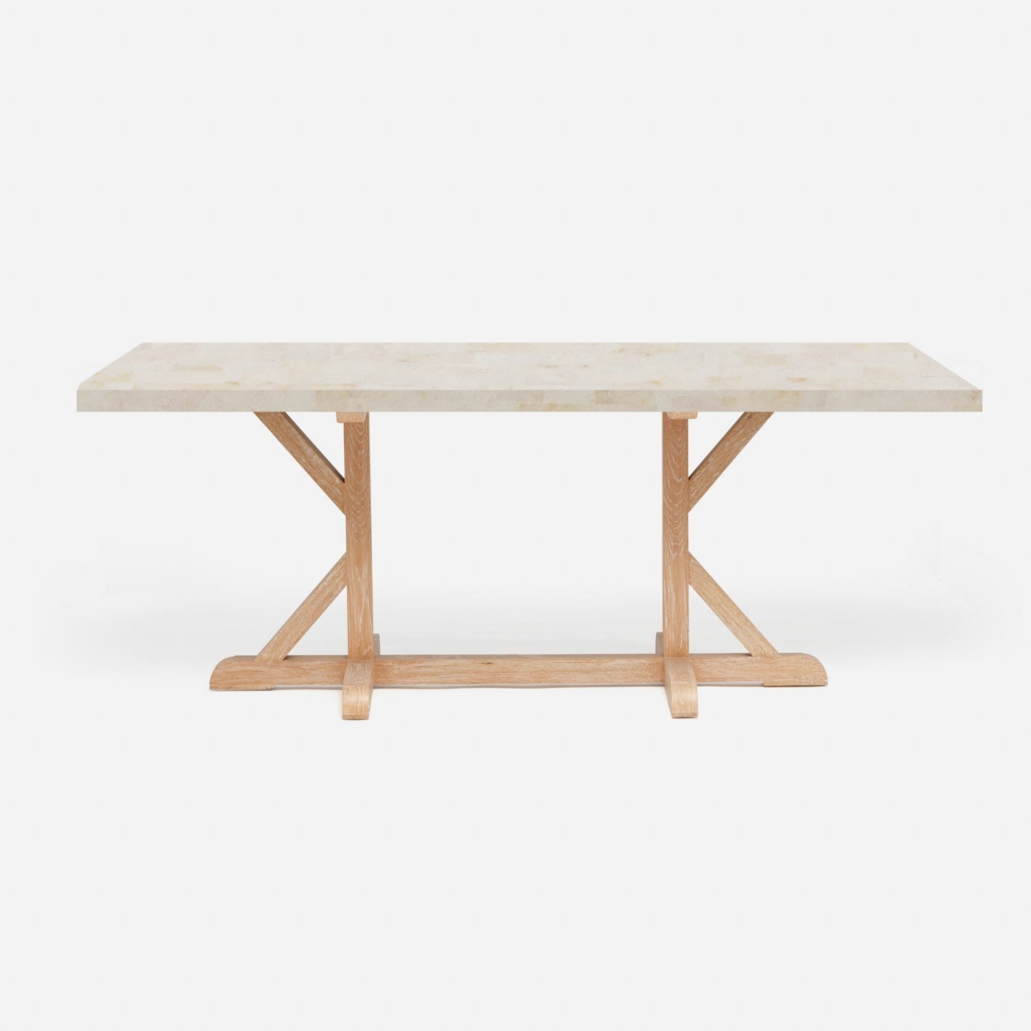 Made Goods Dane 110" x 40" x 30" White Cerused Oak Dinning Table With Rectangle Ice Crystal Stone Table Top