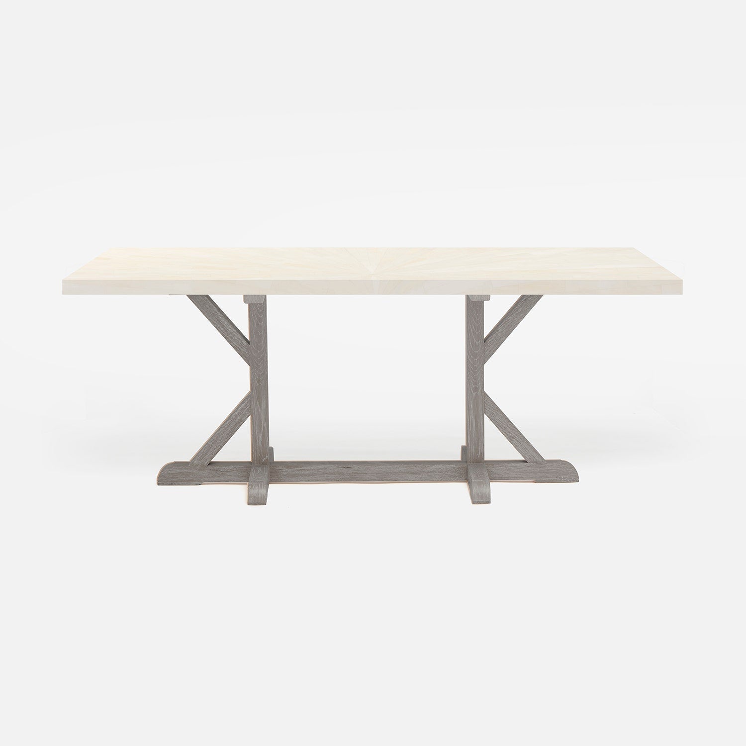 Made Goods Dane 110" x 40" x 30" White Cerused Oak Dinning Table With Rectangle Ivory Faux Horn Table Top