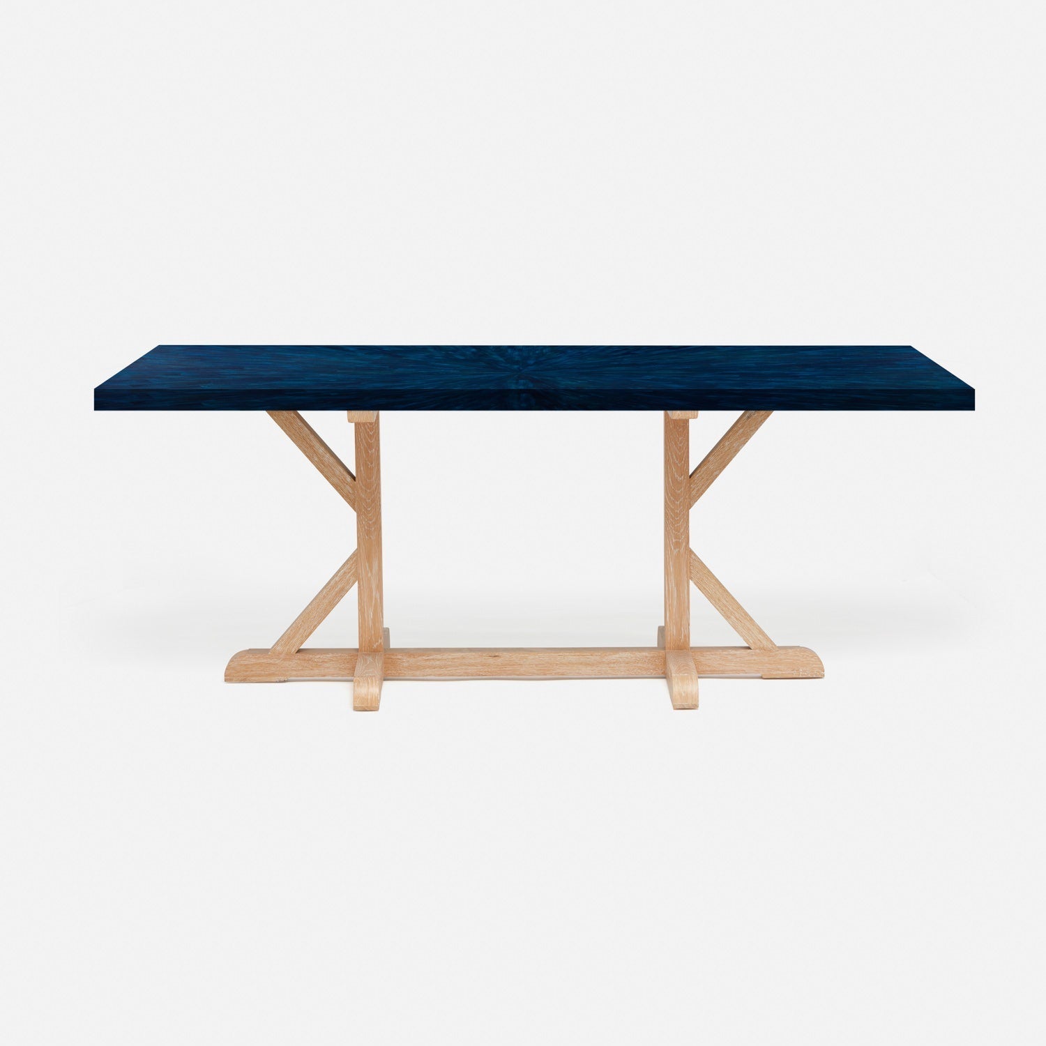 Made Goods Dane 110" x 40" x 30" White Cerused Oak Dinning Table With Rectangle Navy Faux Horn Table Top