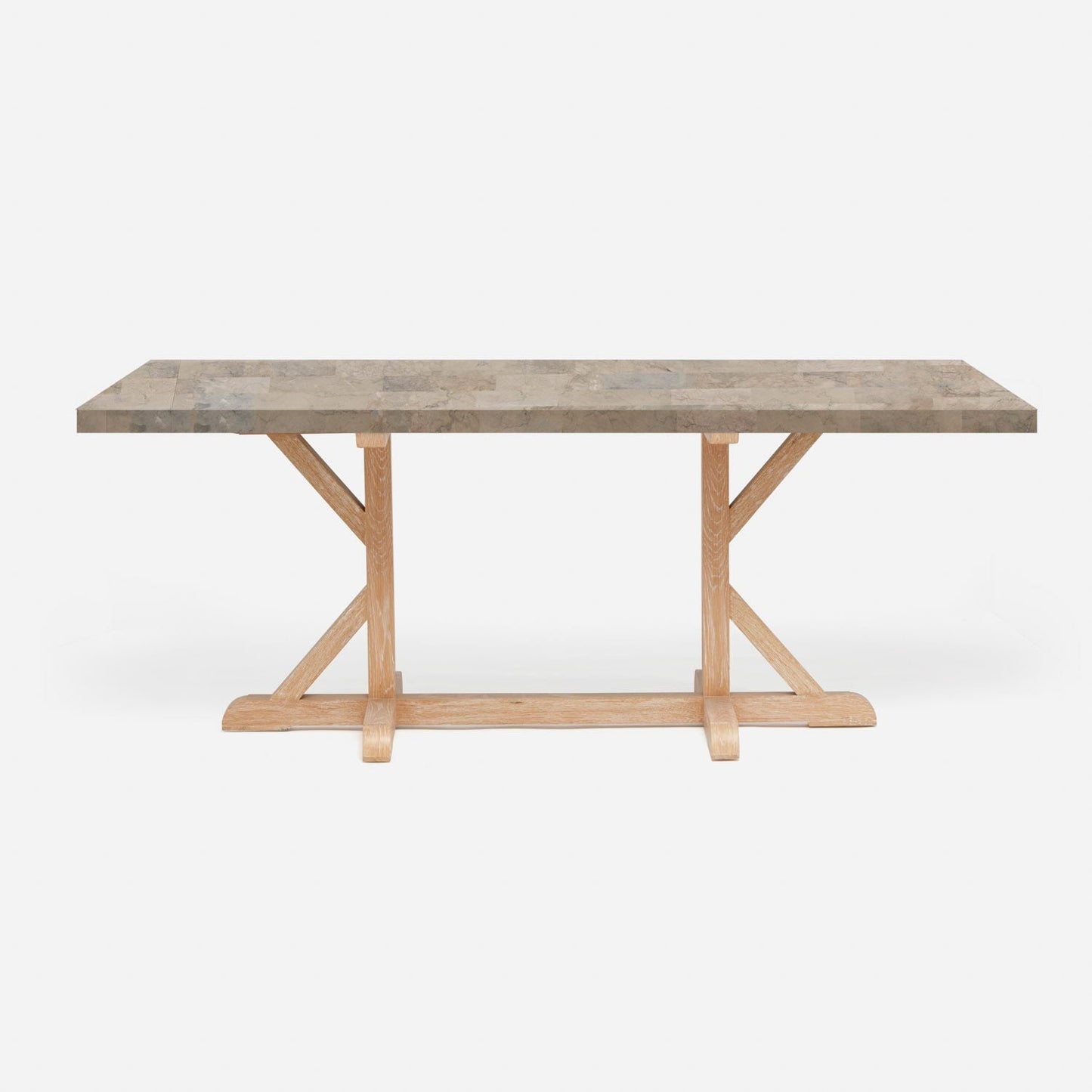 Made Goods Dane 110" x 40" x 30" White Cerused Oak Dinning Table With Rectangle Warm Gray Marble Table Top