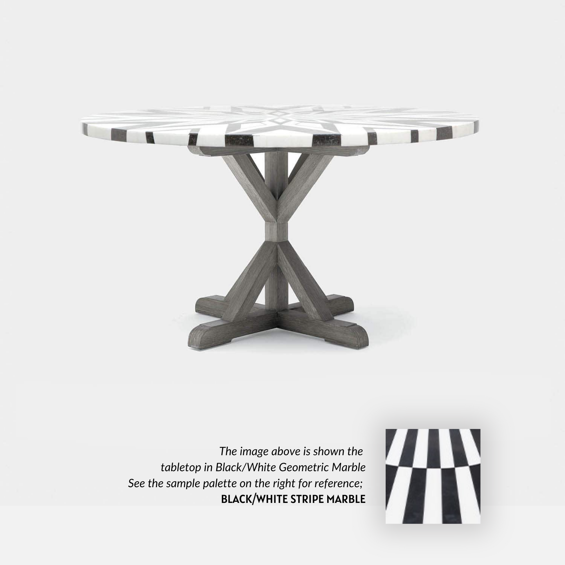 Made Goods Dane 48" x 30" Gray Cerused Oak Dinning Table With Round Black/White Stripe Marble Table Top