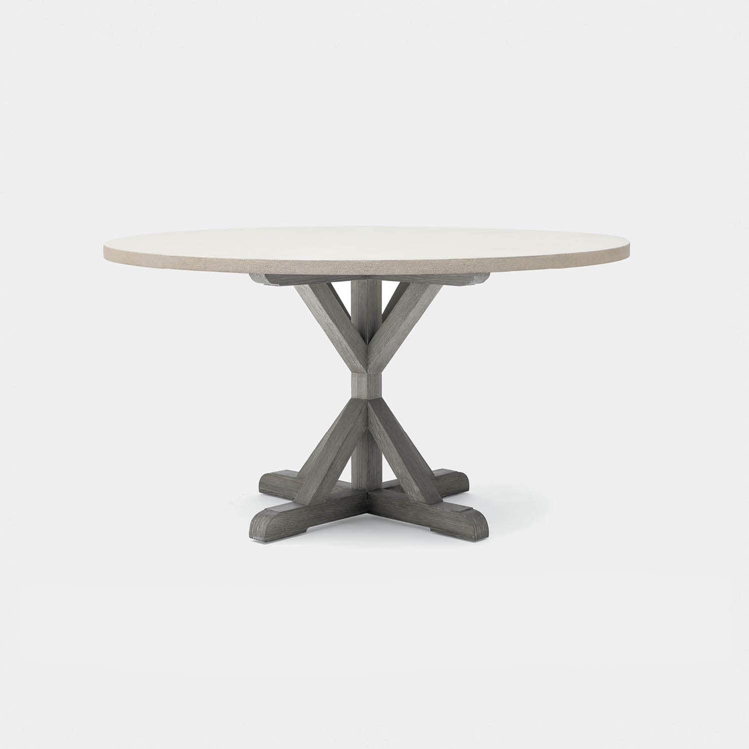 Made Goods Dane 48" x 30" Gray Cerused Oak Dinning Table With Round White Faux Belgian Linen Table Top